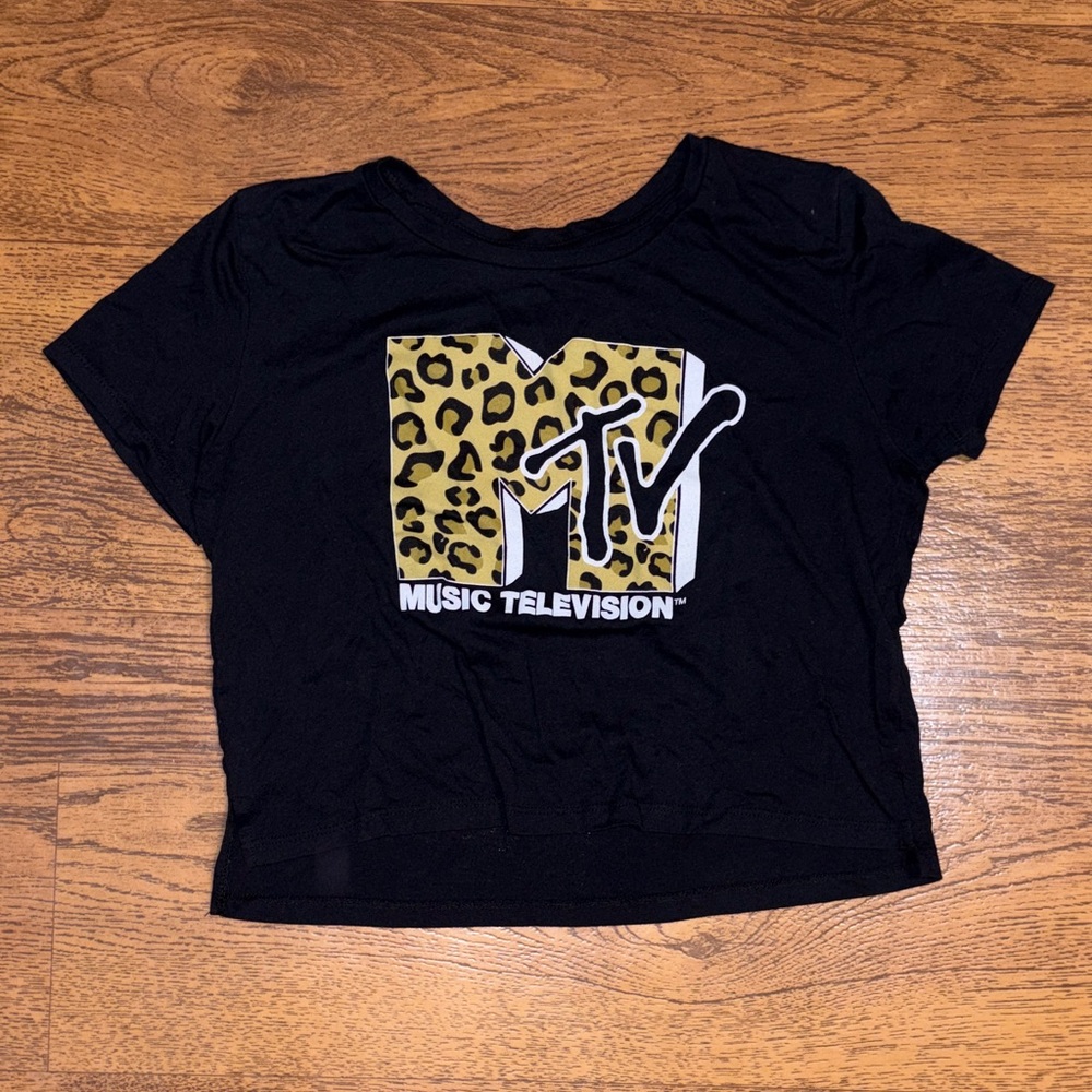 MTV Leopard Print Logo Black Tee
